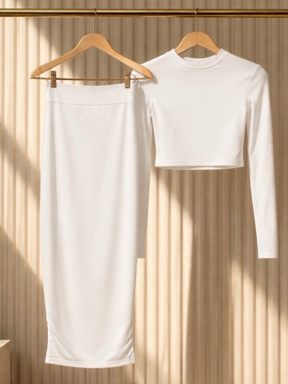 naked wardrobe Ivory Crop Top with Midi Skirt, 2 piece Set NWT
